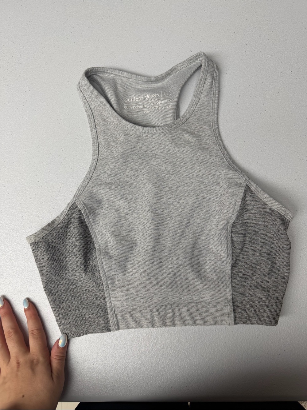 Outdoor Voices Light Gray & Dark Gray High-Neck Sports Bra